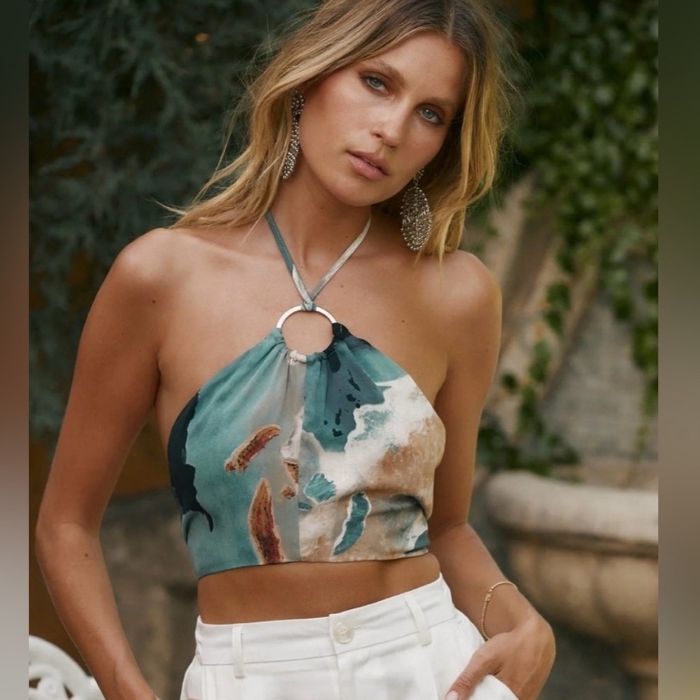 12th tribe Salinas Blue Multi Halter crop top